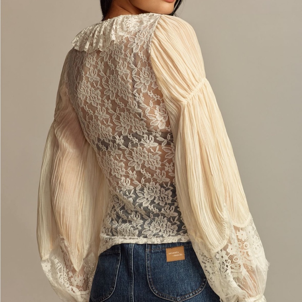 NWT By Anthropologie Wide-Sleeve Sheer Lace Top - Picture 3 of 4